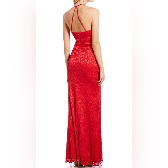 Betsy & Adam Red long, Backless fine lace Dress - Size 4, Retail Price $240 - Picture 4 of 11